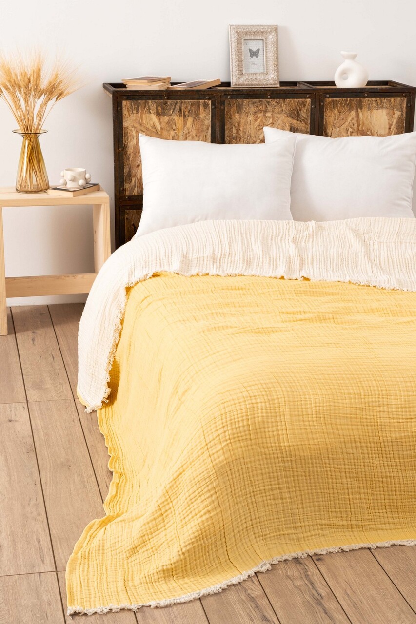 Cuvertura matlasata dubla, L'essentiel Maison, Muslin, Galben - imagine 3